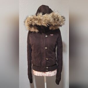 Hollister Women's Dark Brown Hooded Utility Jacket